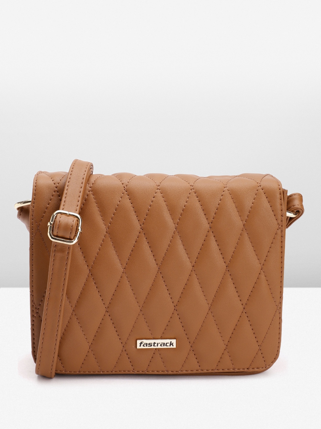 

Fastrack Structured Sling Bag with Quilted Detail, Tan