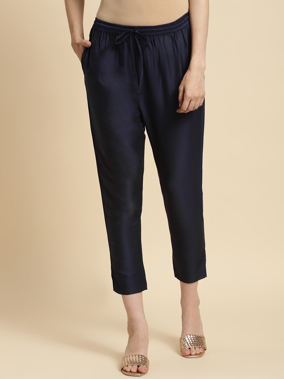 

Rangita Women Relaxed Straight Leg Slim Fit Ethnic Trousers, Navy blue