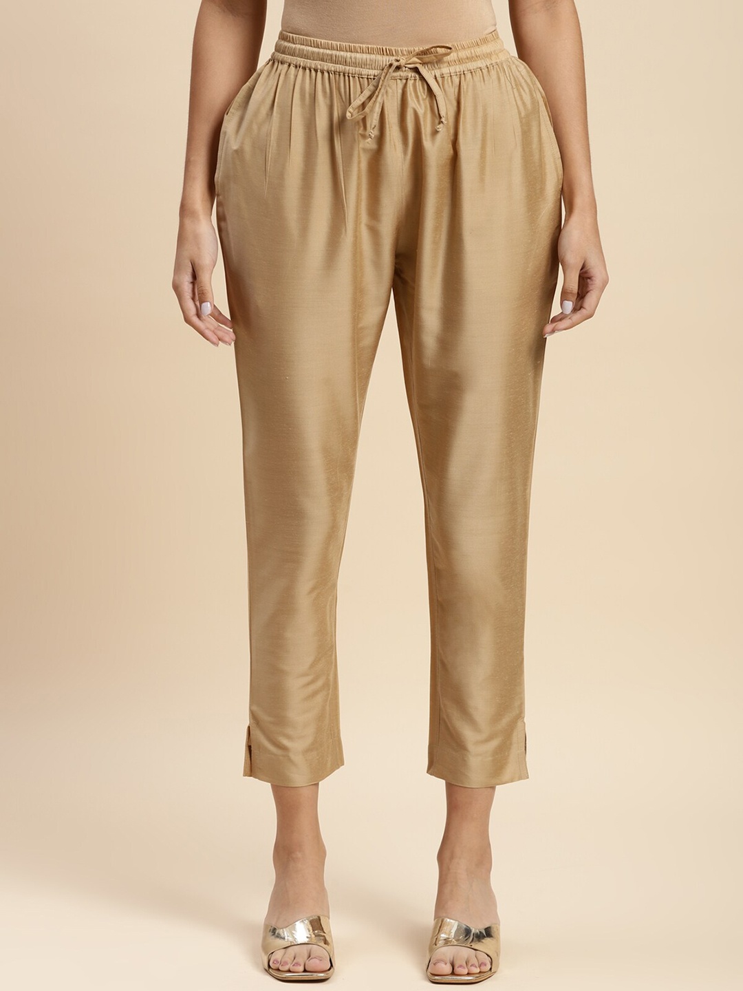

Rangita Women Relaxed Straight Leg Slim Fit Ankle Length Ethnic Trousers, Beige