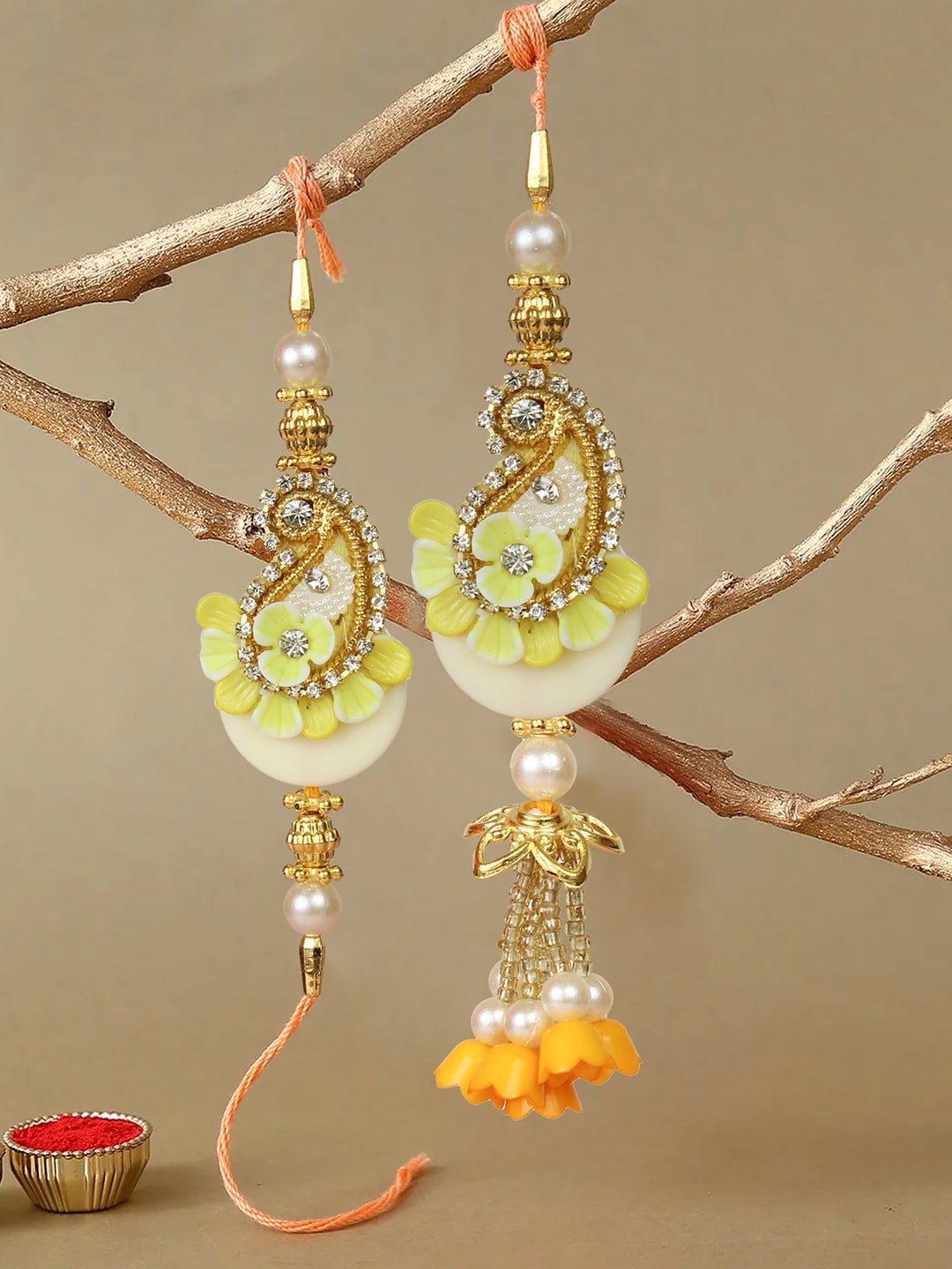 

TIED RIBBONS Set Of 2 Bhaiya Bhabhi Rakhis, Yellow