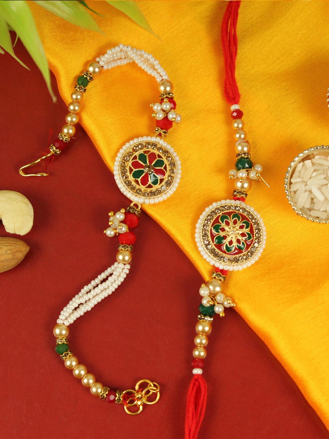 

TIED RIBBONS Set Of 2 Bhaiya Bhabhi Rakhis, Red