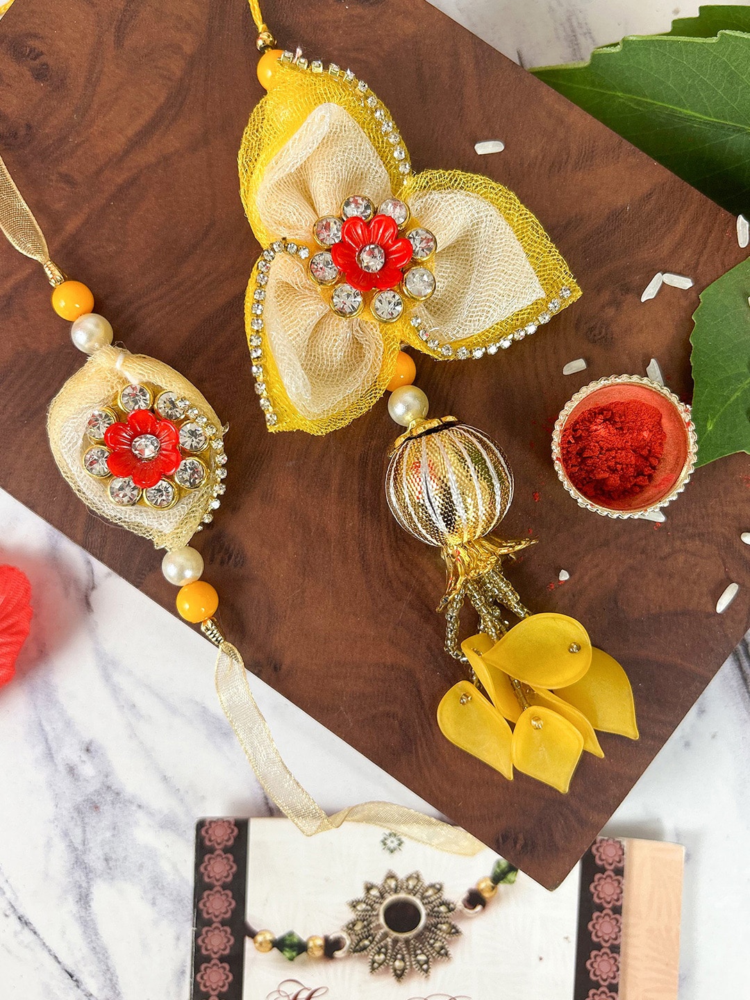 

TIED RIBBONS Set Of 2 Bhaiya Bhabhi Rakhis, Yellow