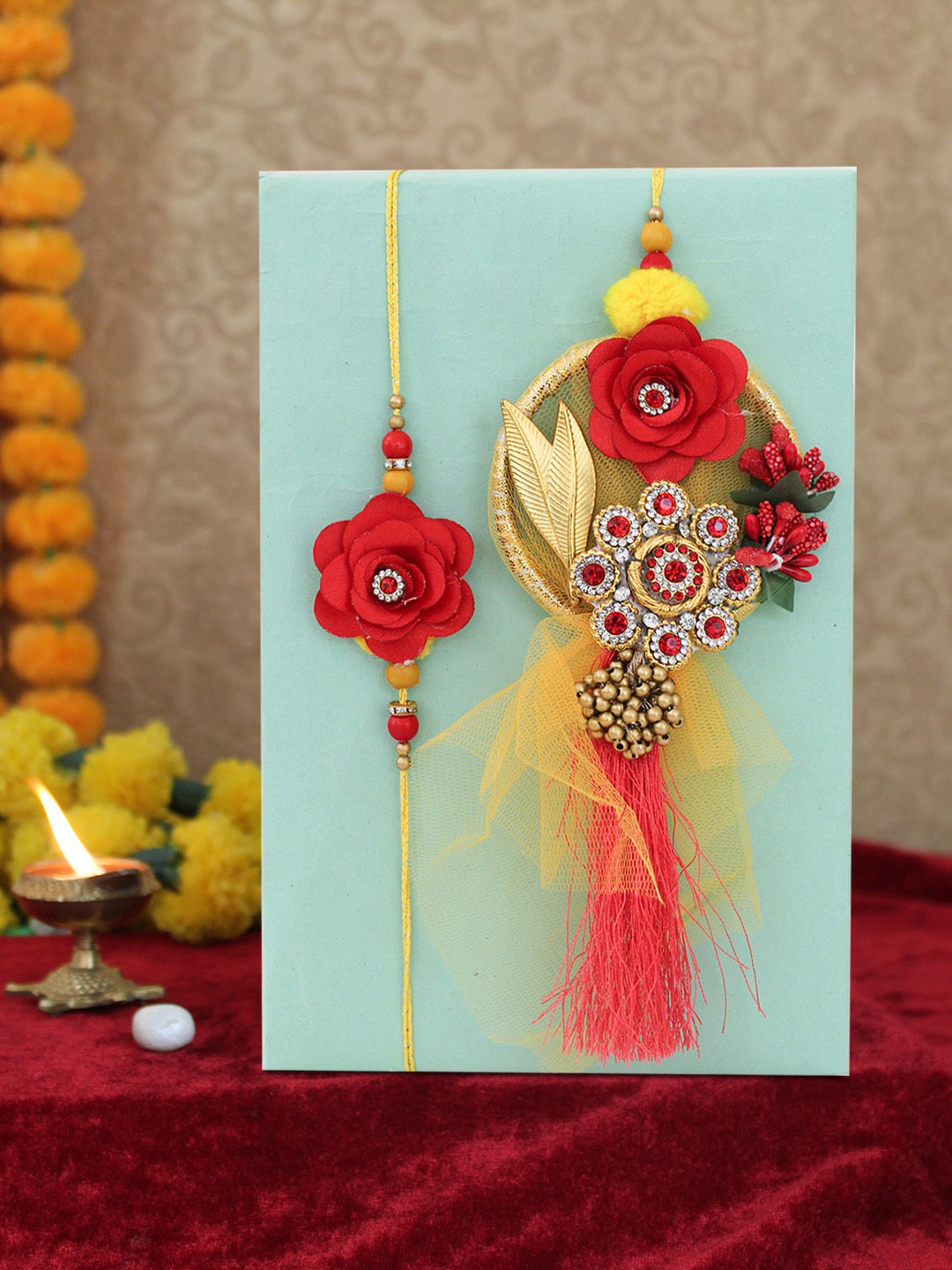 

TIED RIBBONS Set Of 2 Bhaiya Bhabhi Rakhis, Red
