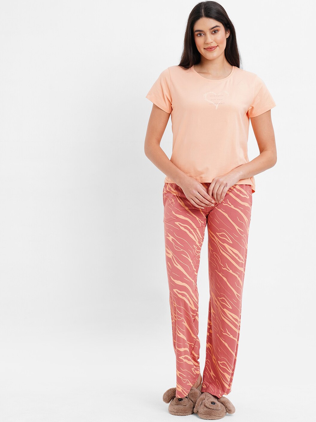 

Sweet Dreams Peach-Coloured Abstract Printed Pure Cotton Night suit