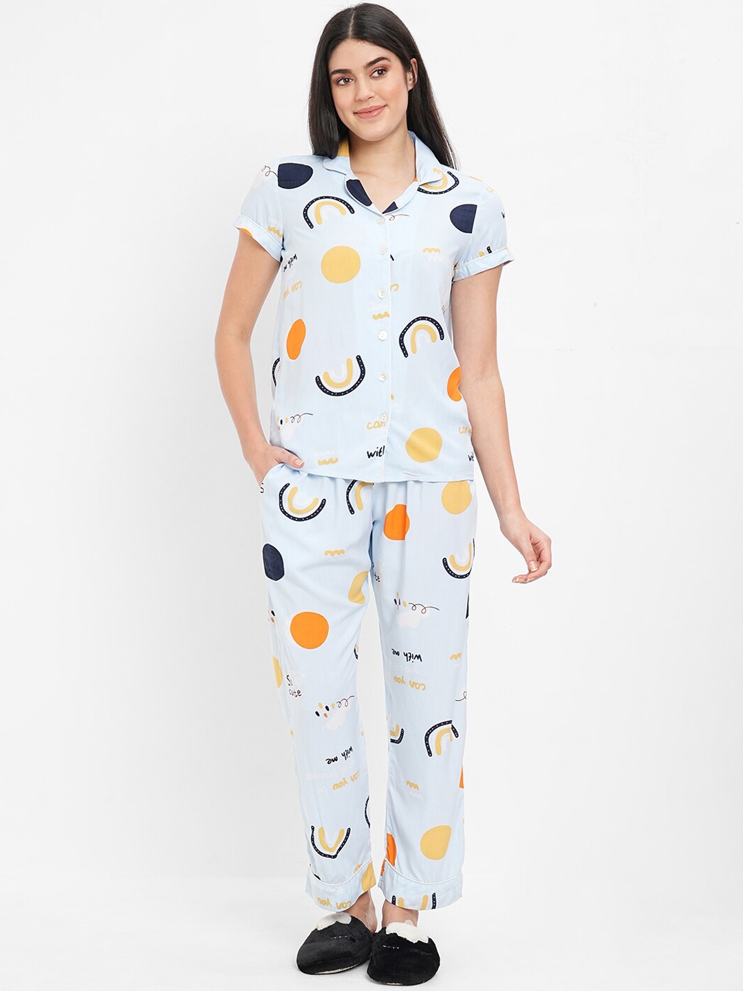 

Sweet Dreams Blue Graphic Printed Night suit