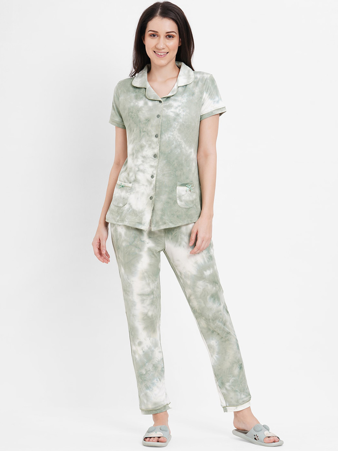 

Sweet Dreams Green Tie-Dye Printed Night suit
