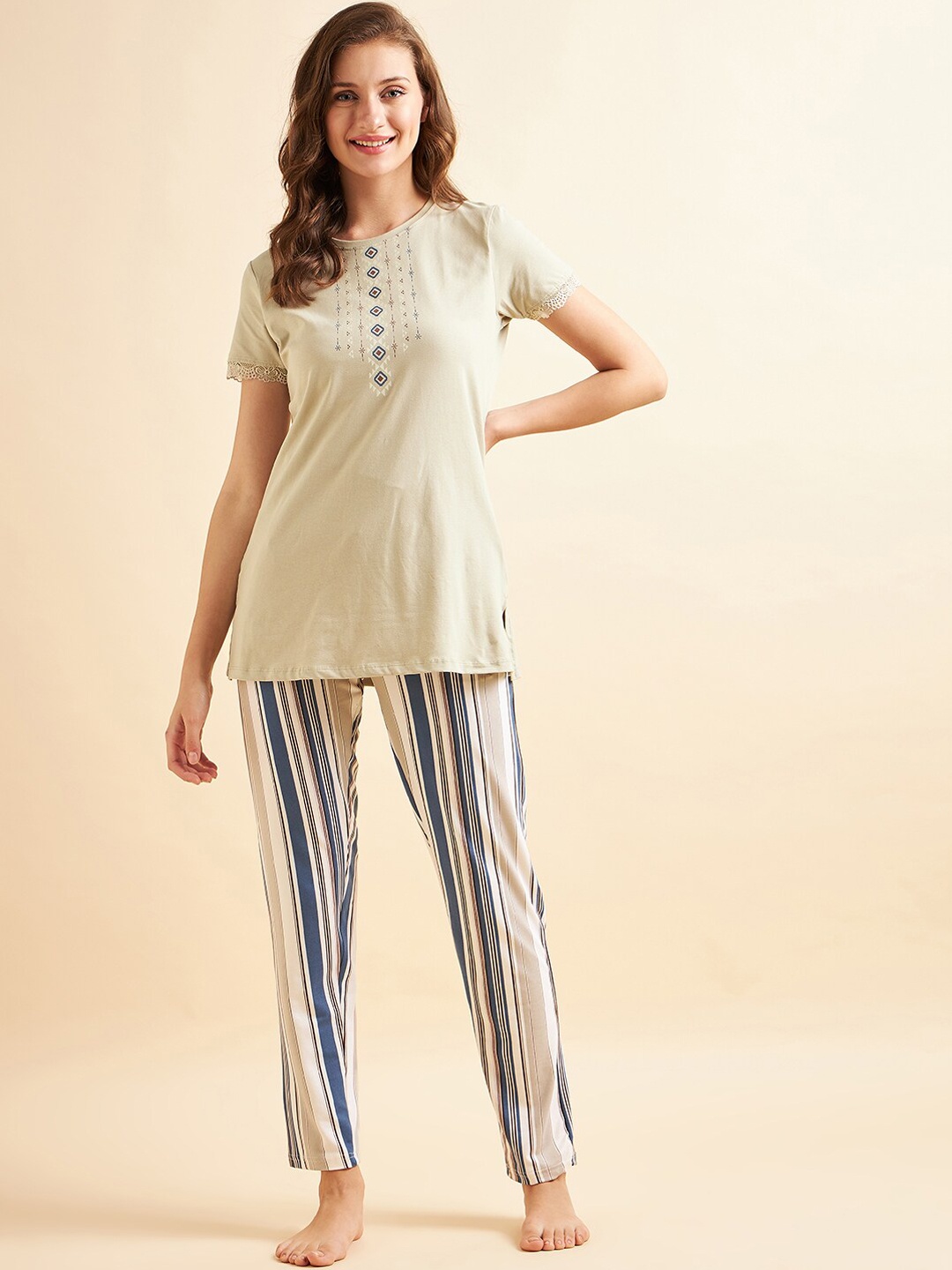 

Sweet Dreams Grey & Navy Blue Geometric Printed Pure Cotton Night suit