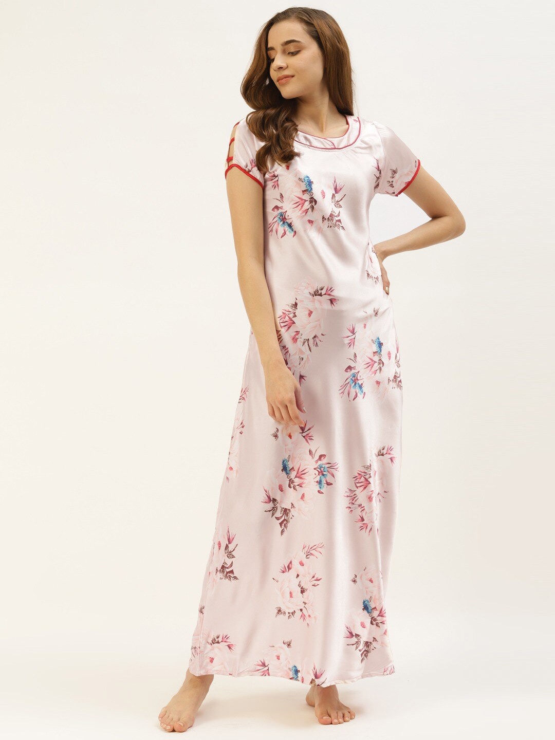 

Sweet Dreams Floral Printed Lace Detail Maxi Nightdress, Peach