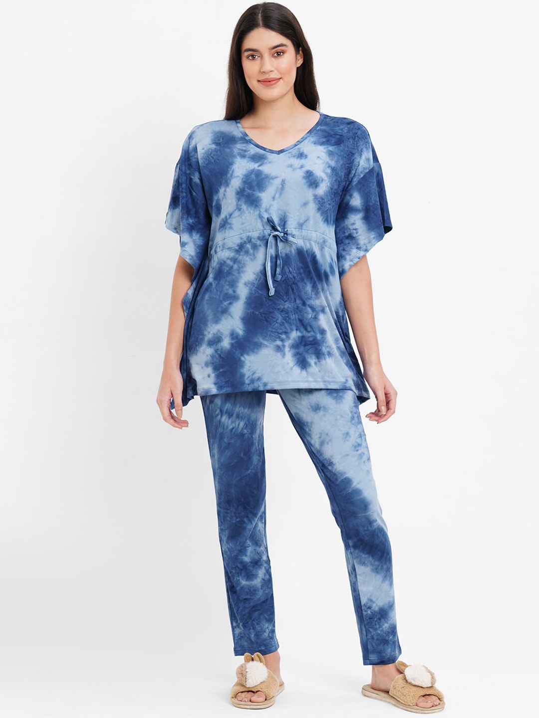 

Sweet Dreams Blue Tie-Dye Printed Night suit