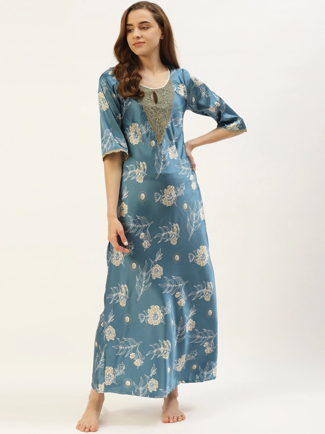 

Sweet Dreams Green Floral Printed Maxi Nightdress