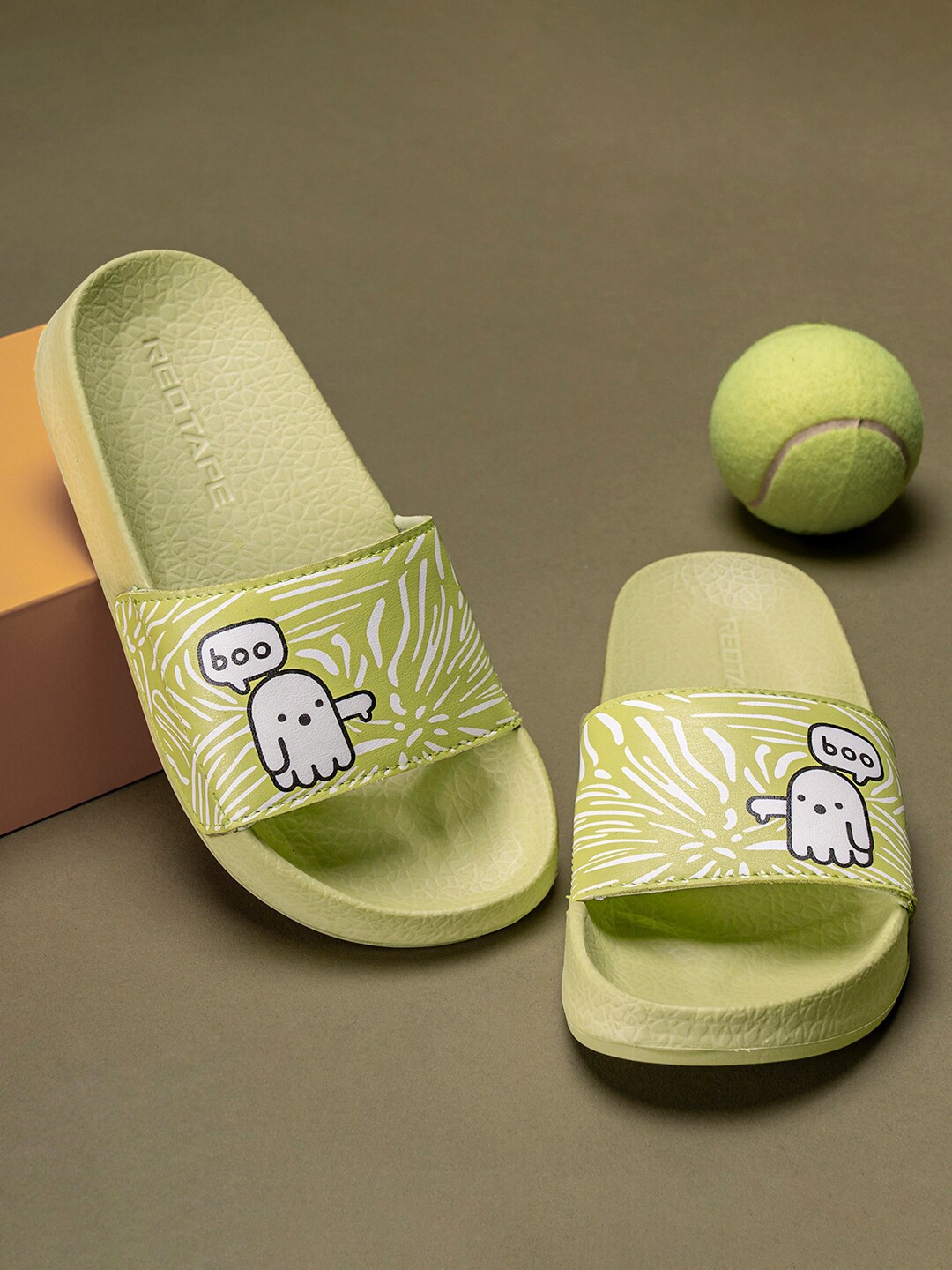 

Red Tape Kids Printed Slip-Resistant Durable Sliders, Green