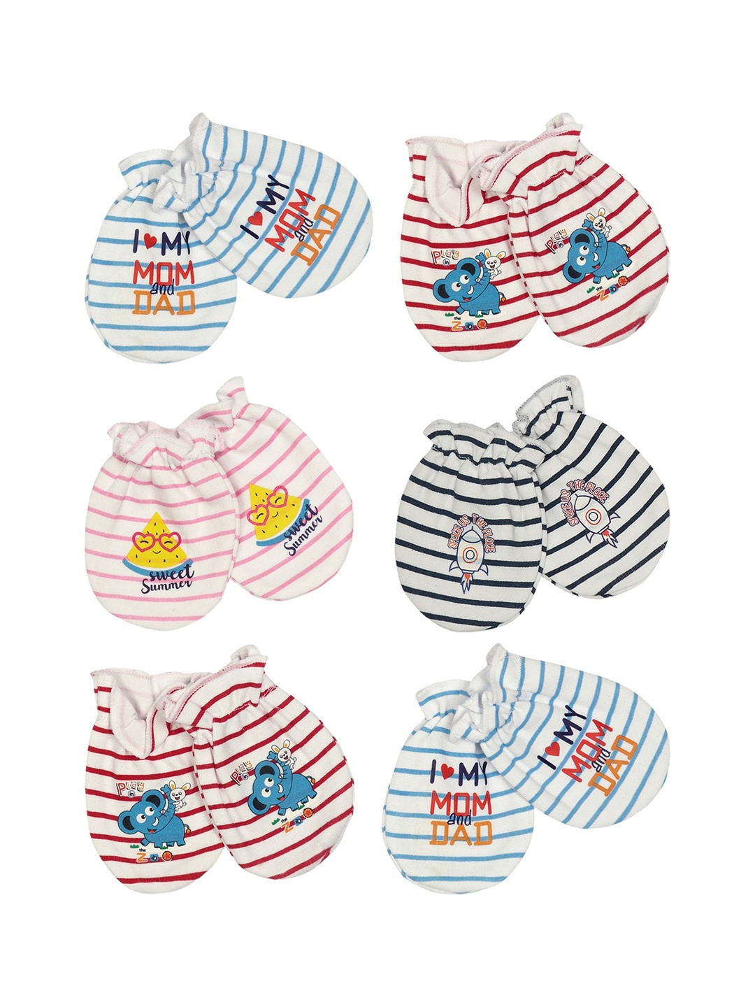 

Bodycare Infants Pack Of 6 Printed Organic Cotton Mittens, Off white