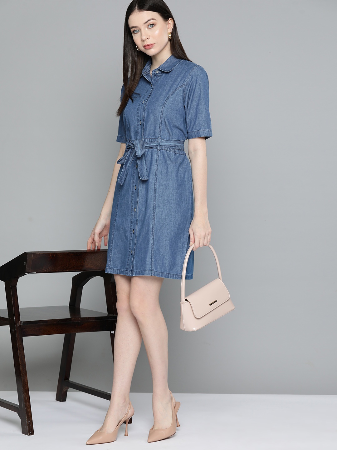 

Chemistry Solid Denim Shirt Dress, Blue