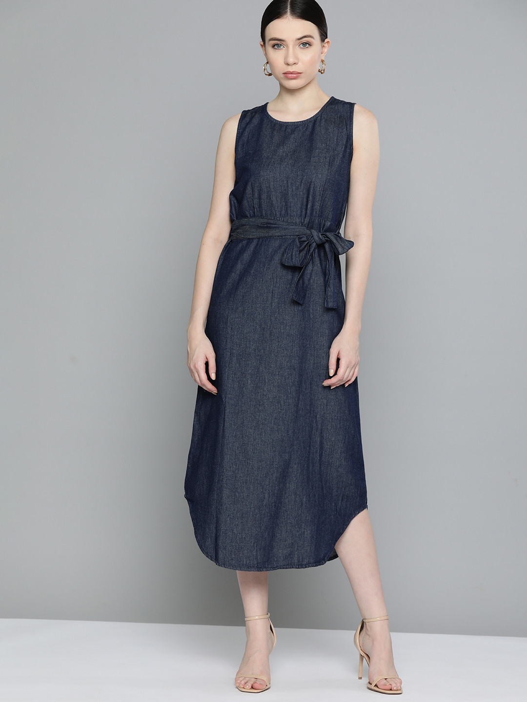 

Chemistry Solid A-Line Midi Denim Dress, Navy blue