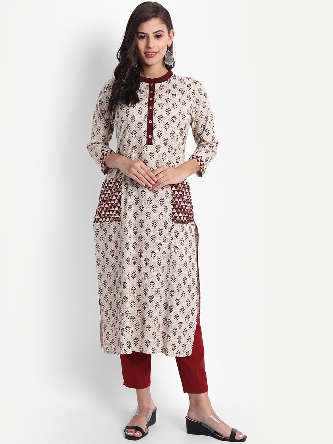 

SUTI Women Ethnic Motifs Printed Cotton Kurta, Off white