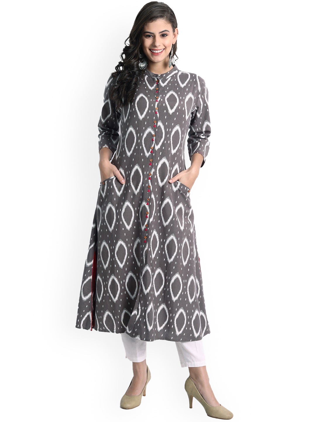 

SUTI Women Geometric Printed Cotton Kurta, Grey