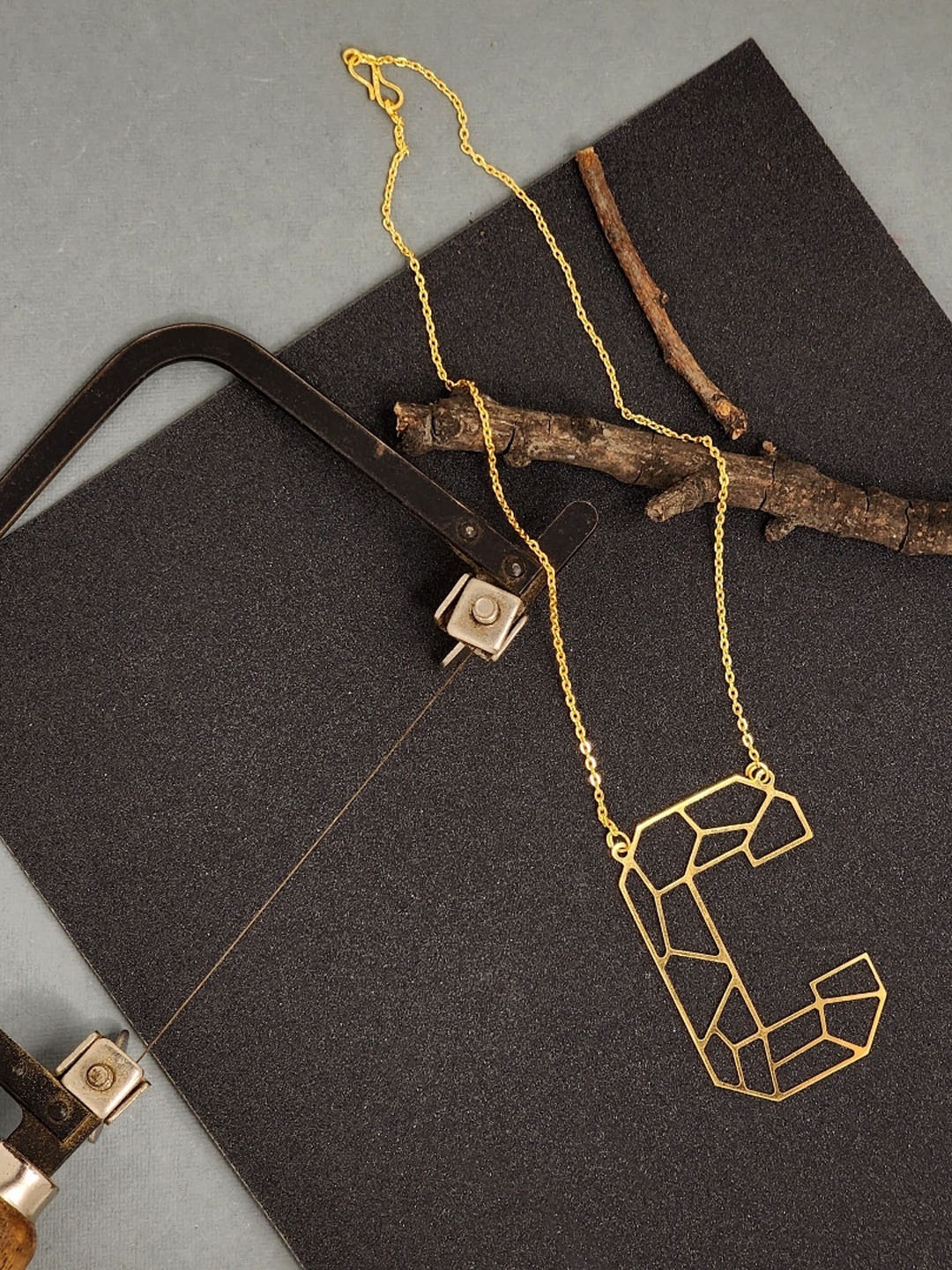 

Goldnera C Kirigami Long Alphabet Pendant Chain, Gold