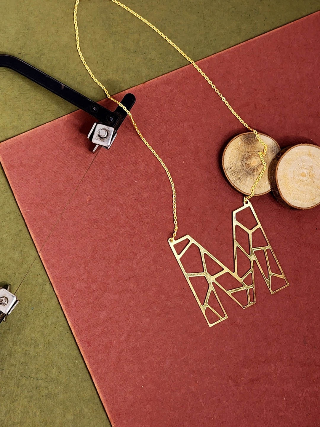 

Goldnera M Kirigami Long Alphabet Pendant Chain, Gold
