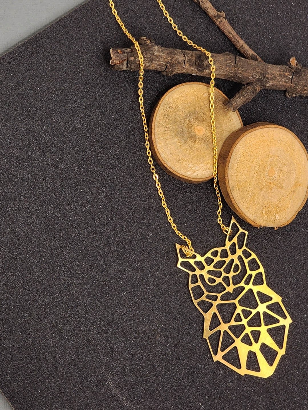 

Goldnera Gold-Plated OWL Kirigami Long Alphabet Pendant With Chain