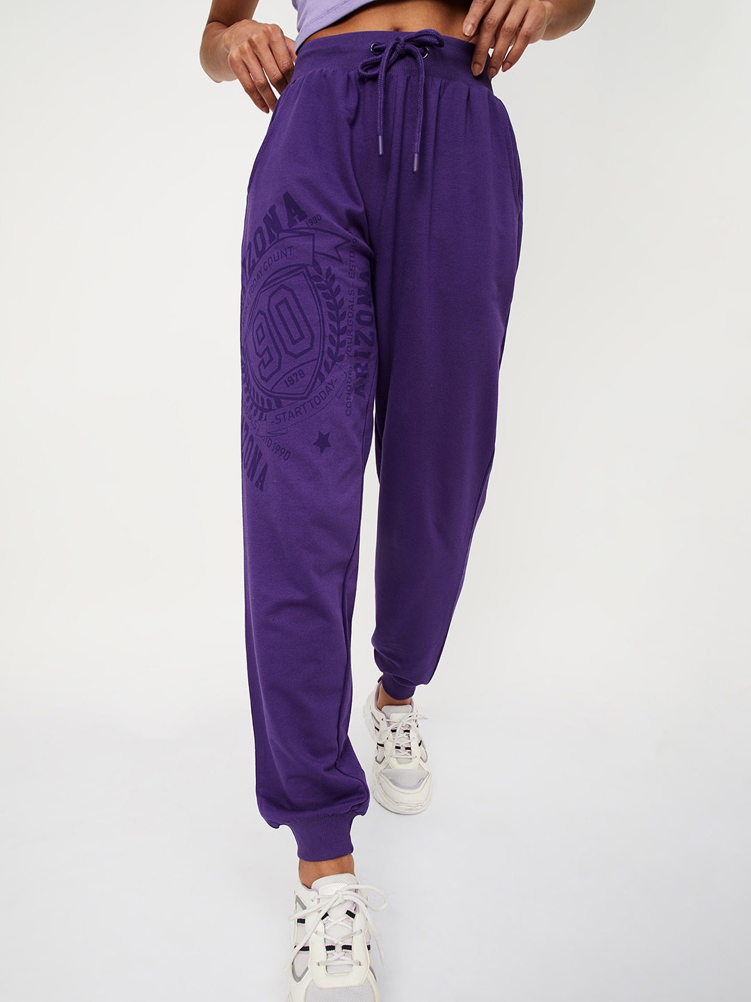 

max Women Mid Rise Pure Cotton Joggers, Purple