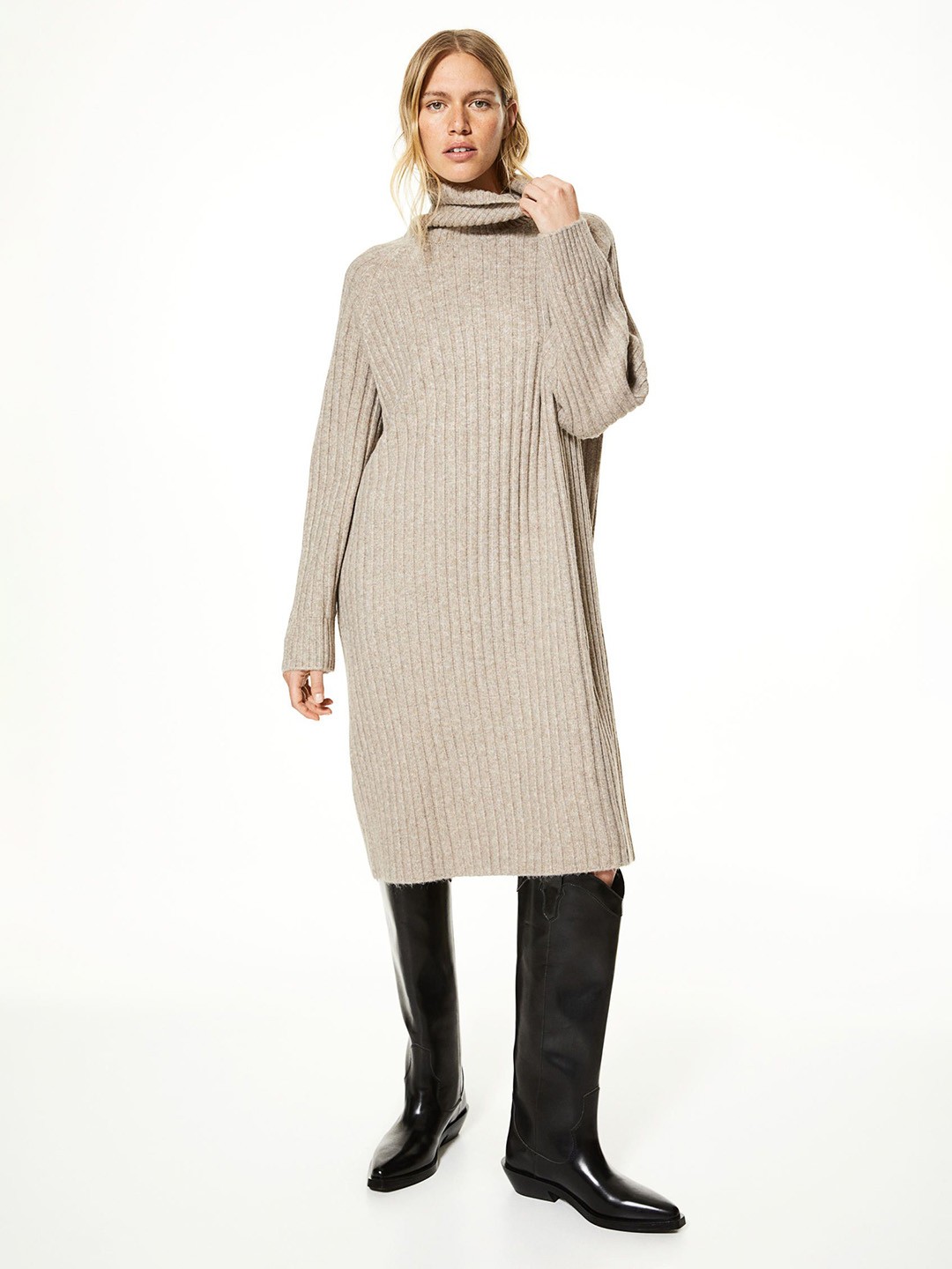 

H&M Polo-Neck Dress, Beige