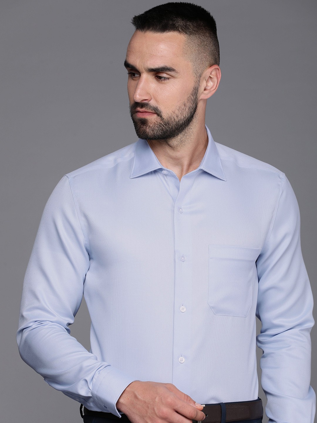 

Louis Philippe Self Design Classic Fit Pure Cotton Formal Shirt, Blue
