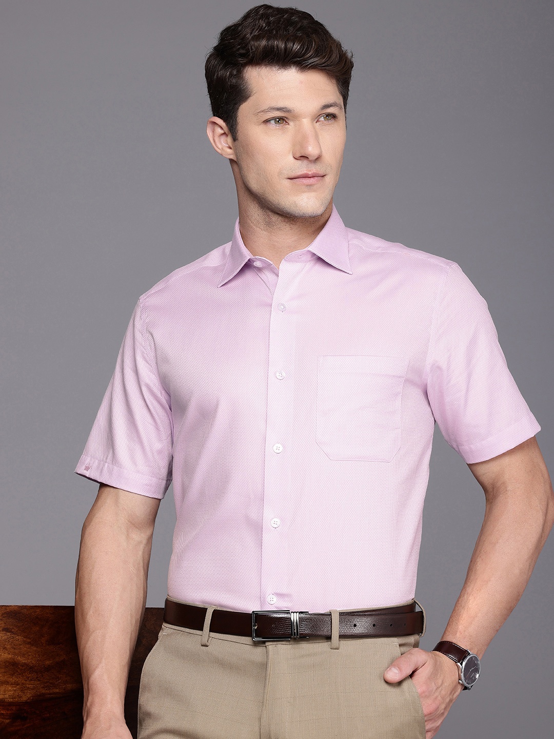 

Louis Philippe Classic Textured Pure Cotton Formal Shirt, Lavender