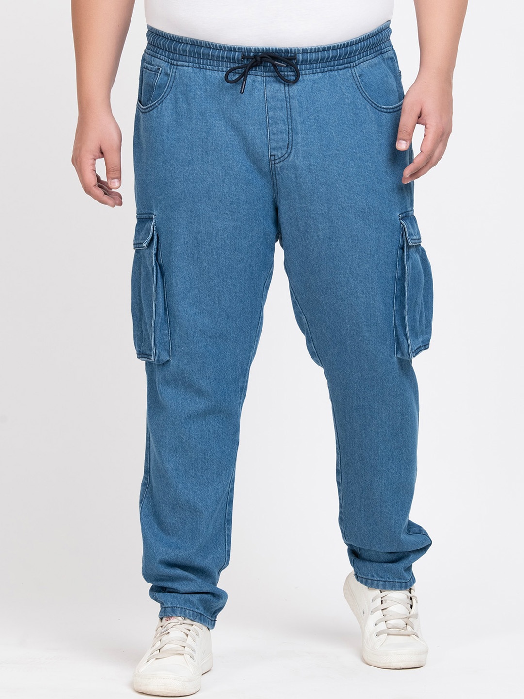 

Bene Kleed Plus Size Men Mid-Rise Clean Look Cargo Jeans, Blue