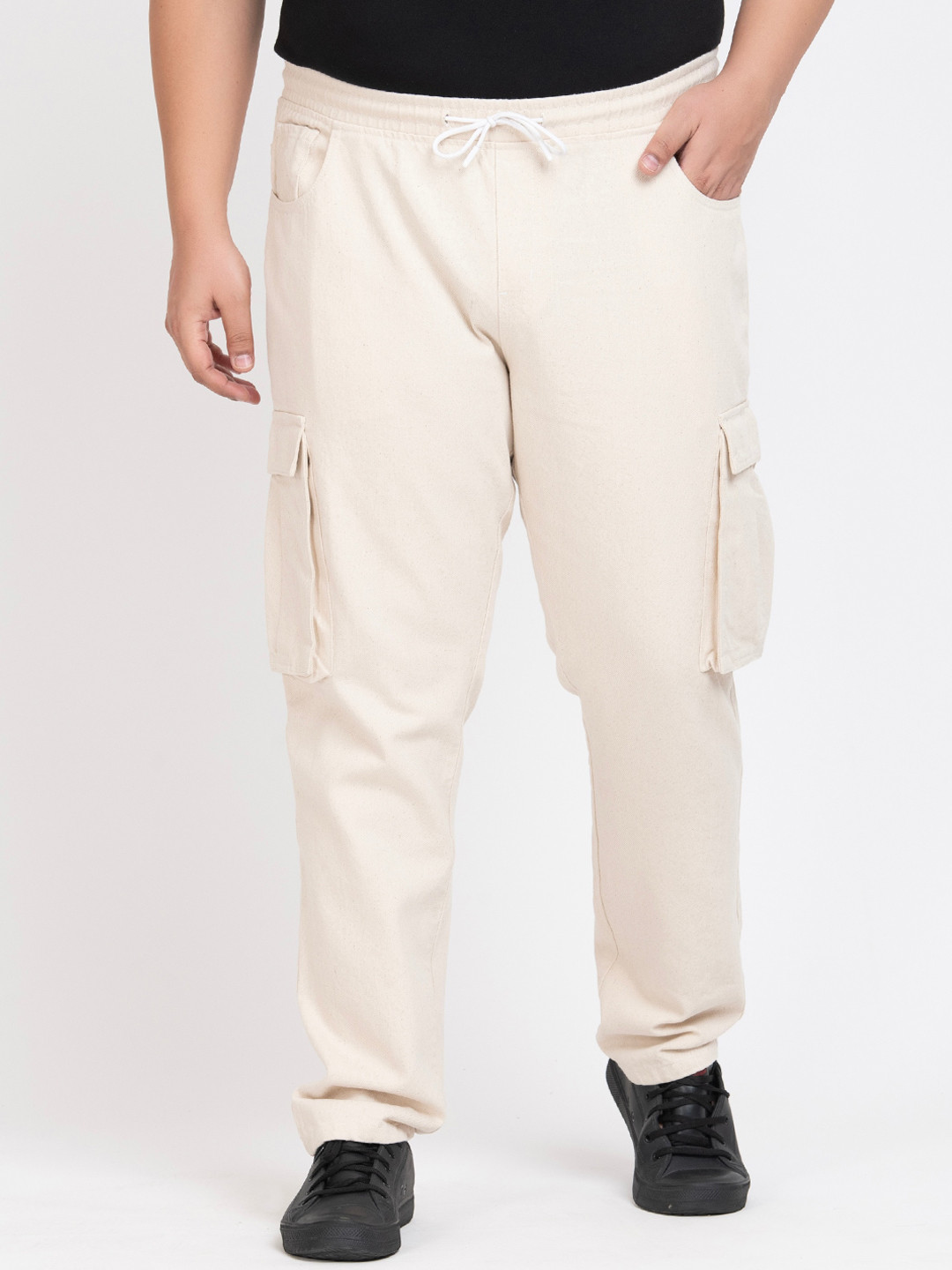 

Bene Kleed Plus Size Men Pure Cotton Mid Rise Clean Look Cargo Jeans, Beige