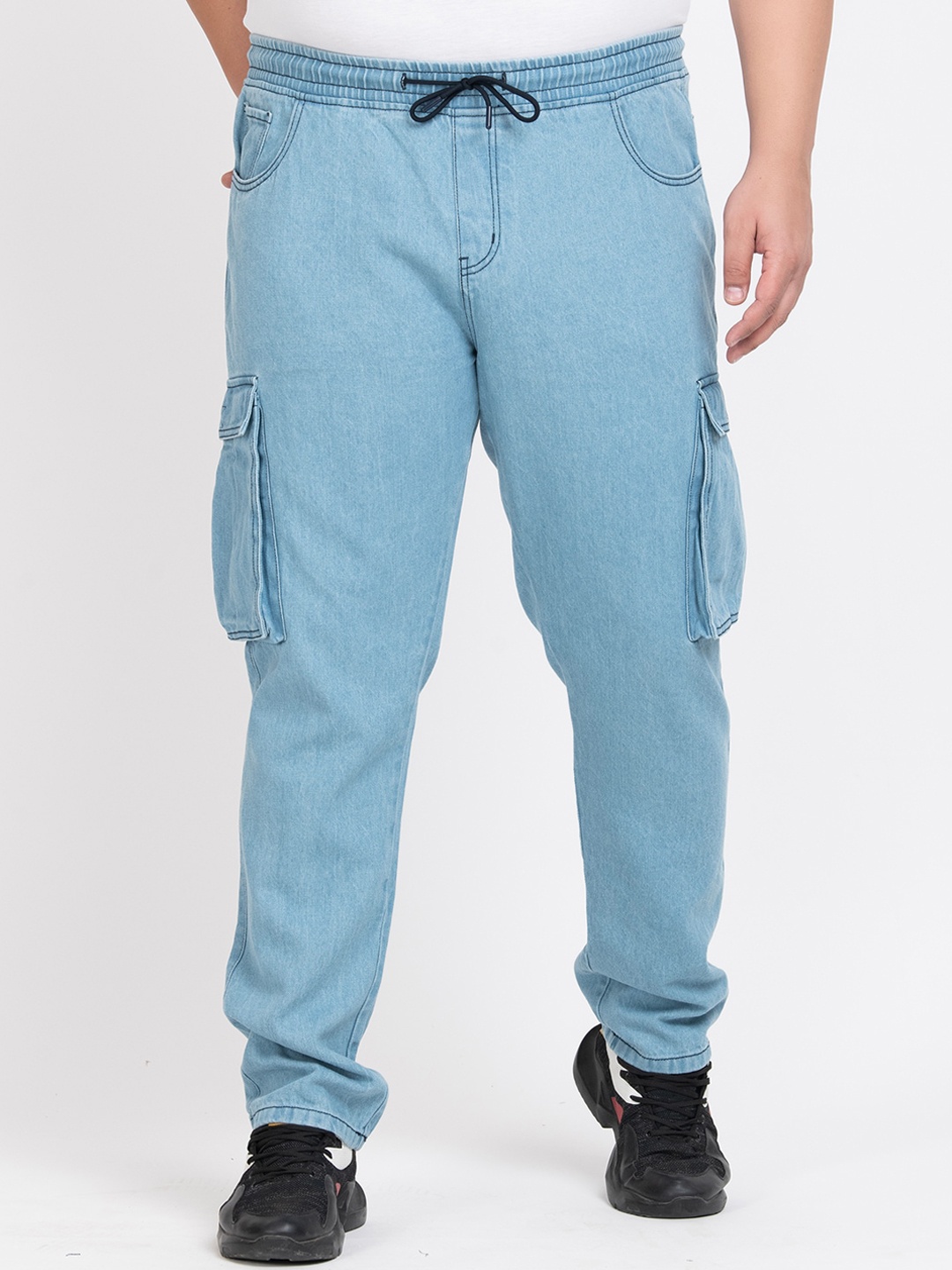 

Bene Kleed Plus Plus Size Men Mid-Rise Clean Look Cargo Jeans, Blue