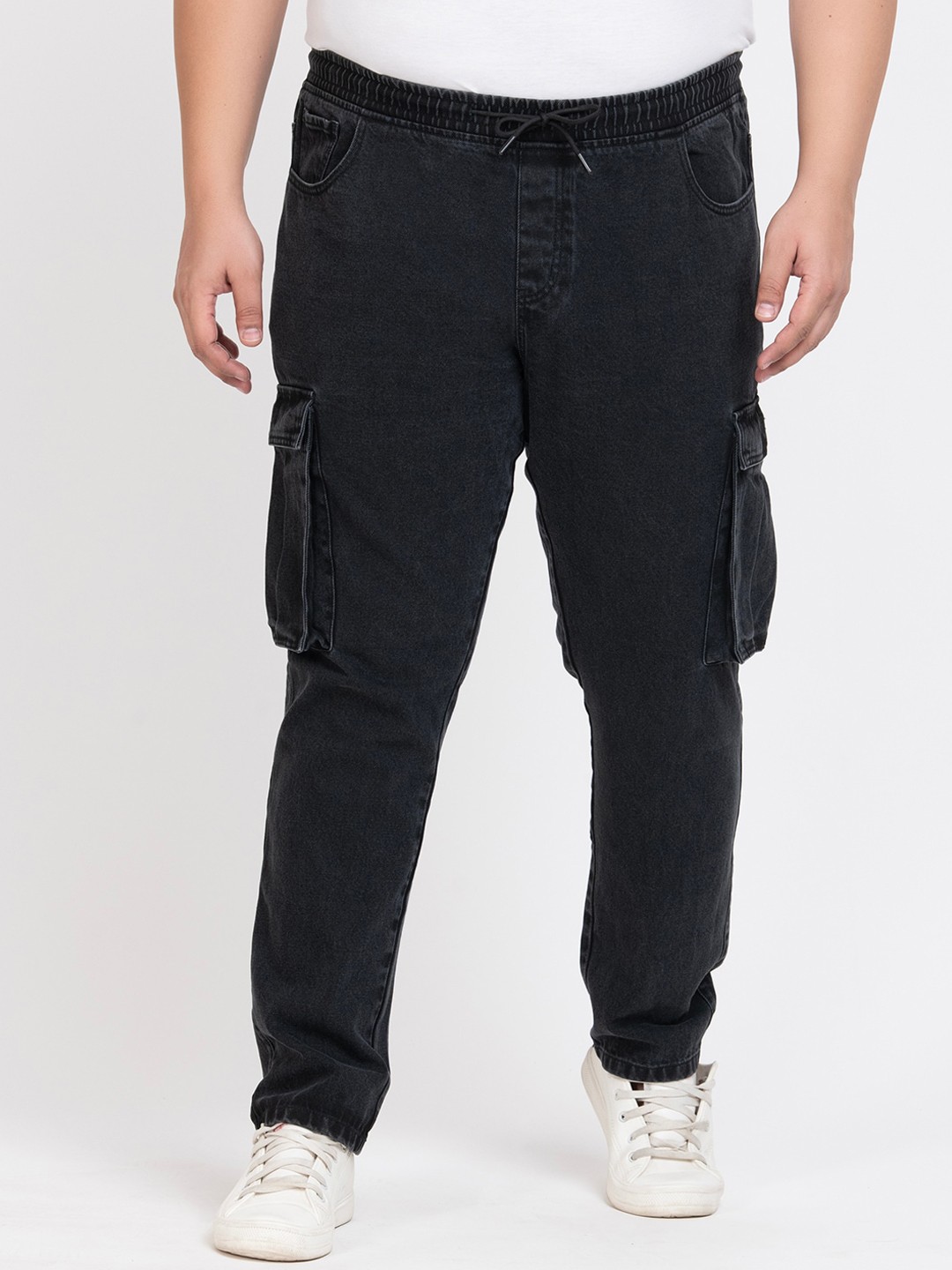 

Bene Kleed Men Plus Size Mid-Rise Clean Look Cargo Jeans, Grey