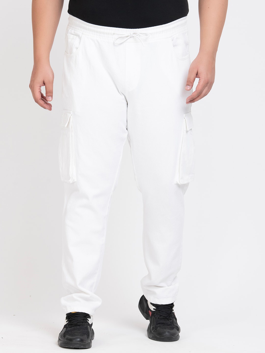 

Bene Kleed Plus Size Men Mid-Rise Clean Look Cargo Jeans, White