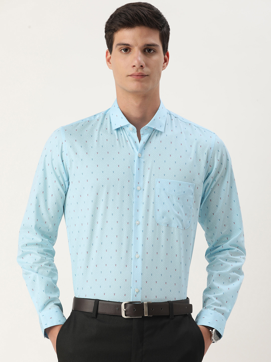 

Peter England Men Slim Fit Opaque Printed Formal Shirt, Blue