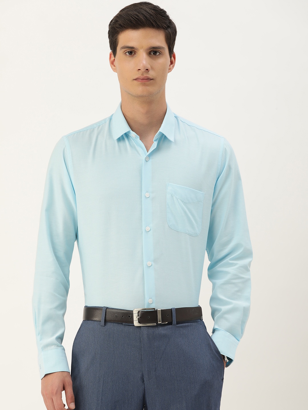 

Peter England Men Slim Fit Opaque Formal Shirt, Blue