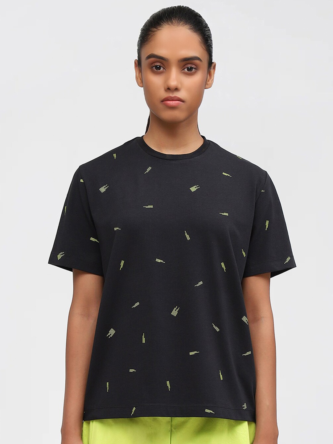 

GENES - Lecoanet Hemant Conversational Printed Regular Fit Cotton T-shirt, Black