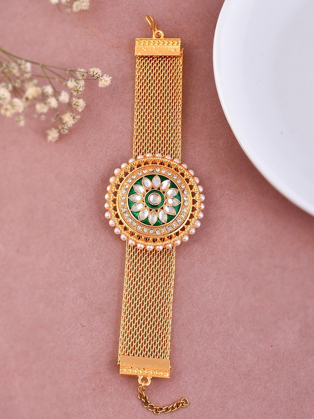 

Silvermerc Designs Gold-Plated Kundan-Studded Wraparound Bracelet
