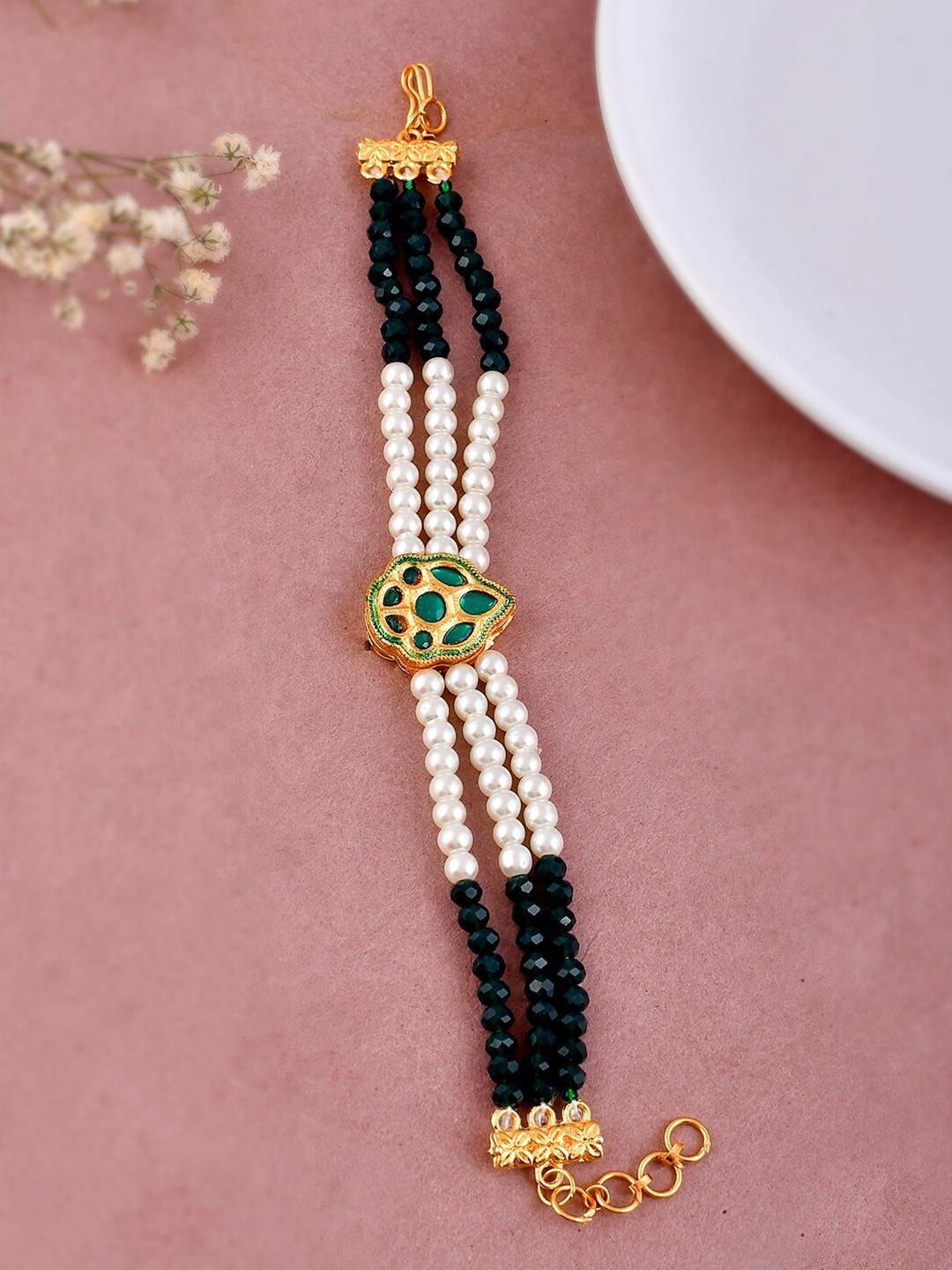 

Silvermerc Designs Gold-Plated Pearl Beaded Wraparound Bracelet