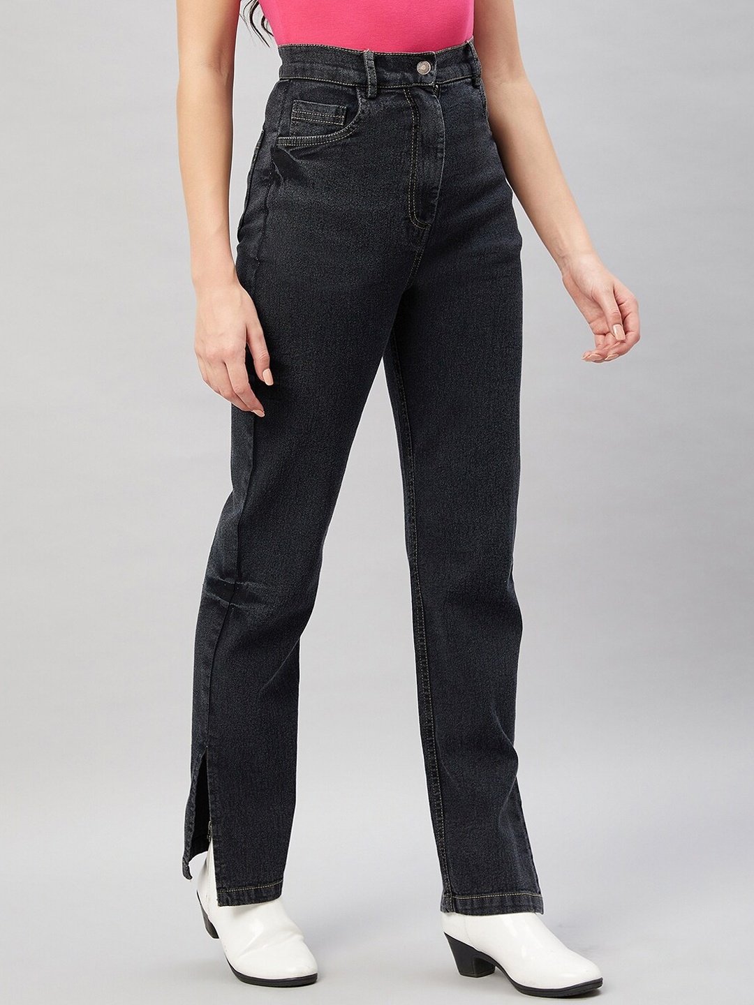 

Chemistry Women Flared High-Rise Clean Look Pure Cotton Jeans, Black