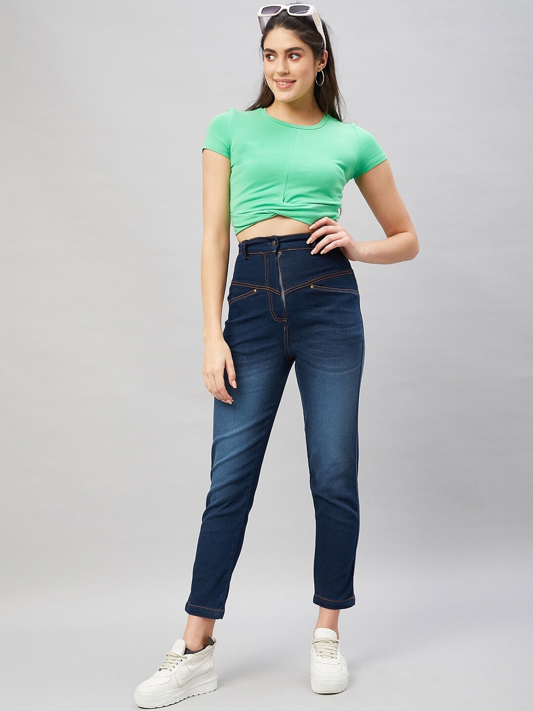 

Chemistry Women Skinny Fit High-Rise Pure Cotton Light Fade Jeans, Blue
