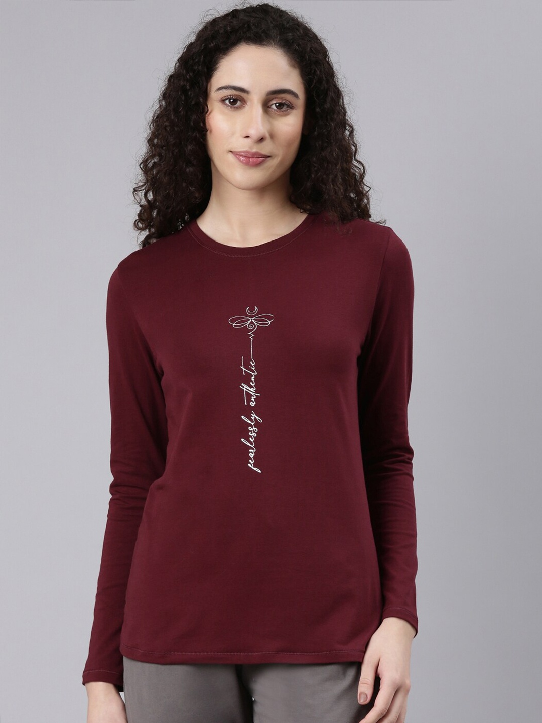 

Enamor Round Neck Typograpy Printed Cotton Slim Fit T-shirt, Maroon