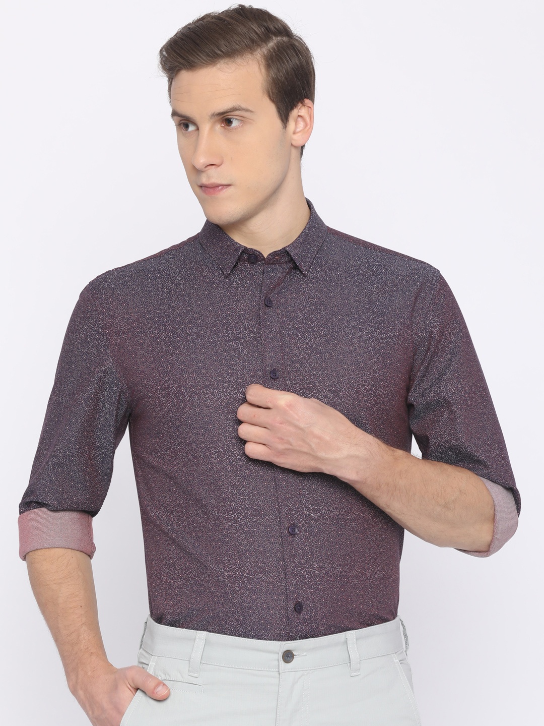 

Jack & Jones Men Purple Slim Fit Printed Smart Casual Shirt