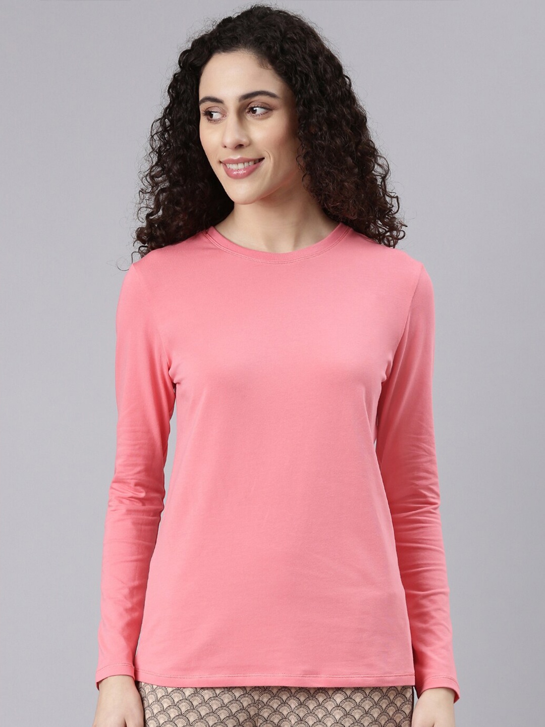 

Enamor Long Sleeves Cotton Slim Fit Lounge Tshirts, Pink