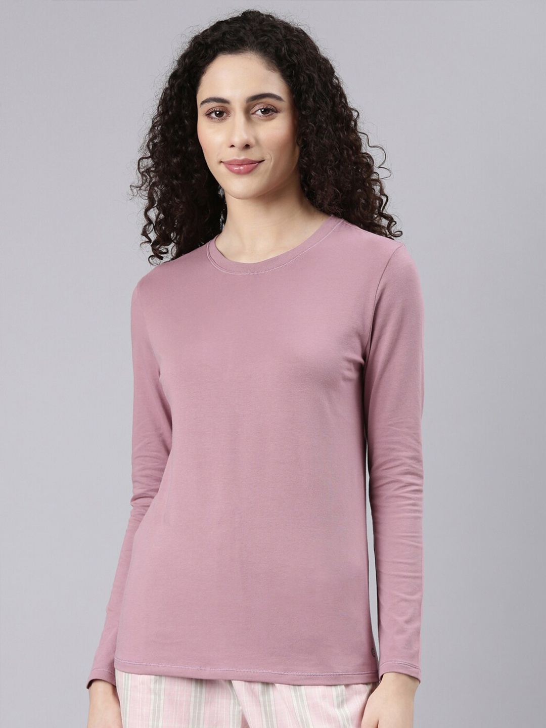 

Enamor Long Sleeves Cotton Slim Fit T-shirt, Pink