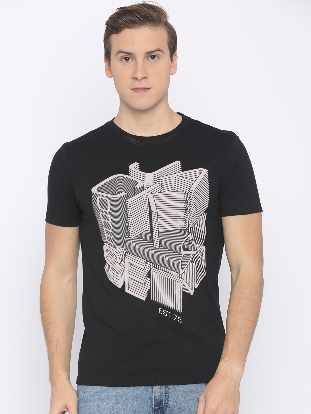 

Jack & Jones Men Black Printed Round Neck T-shirt