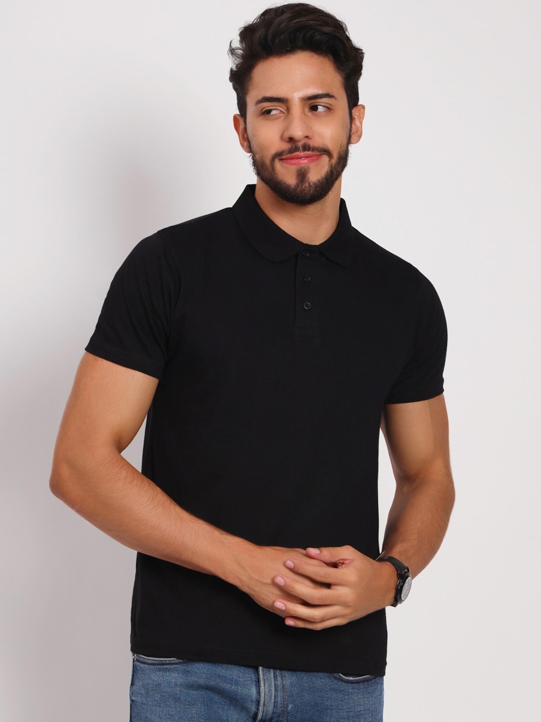 

appulse Polo Collar Slim Fit Cotton T-shirt, Black