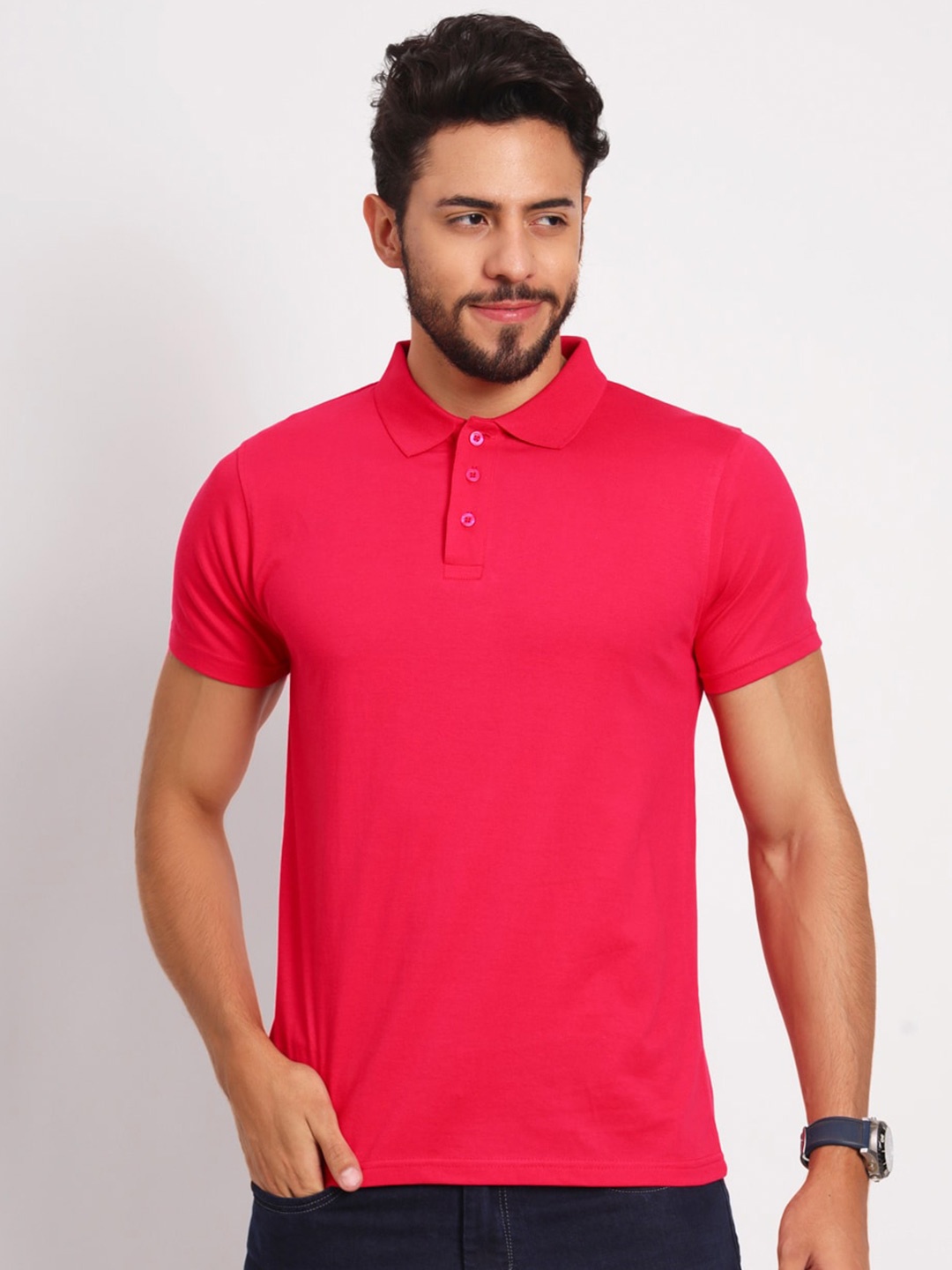 

appulse Polo Collar Slim Fit Cotton T-shirt, Pink