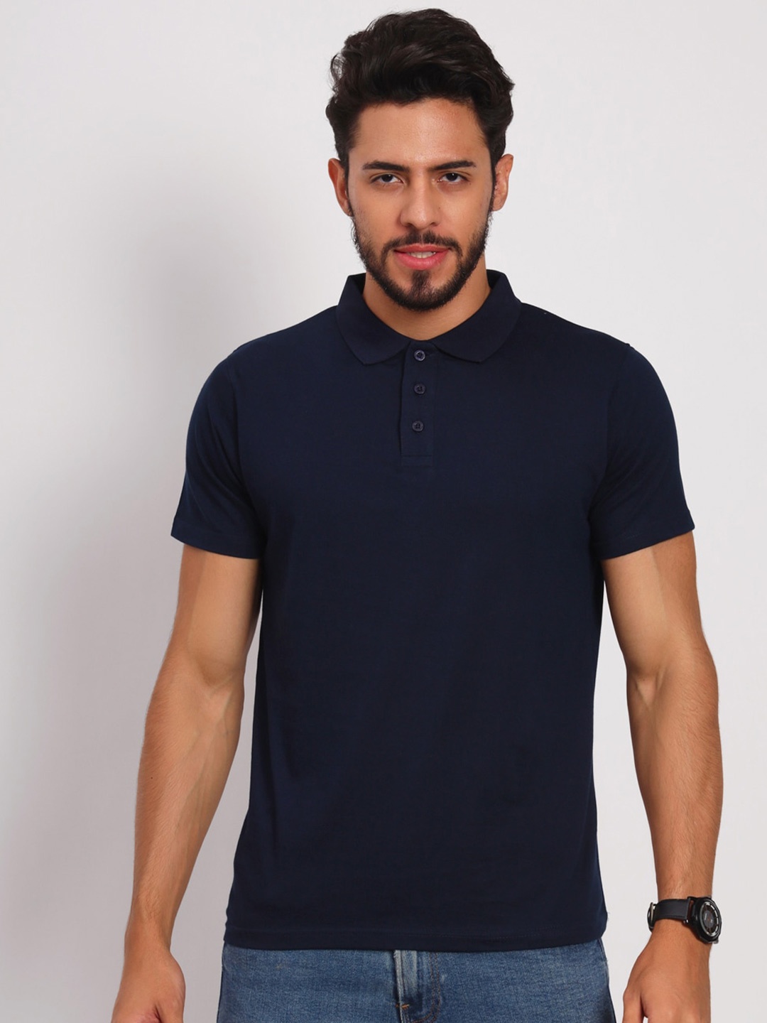 

appulse Polo Collar Slim Fit Cotton T-shirt, Navy blue