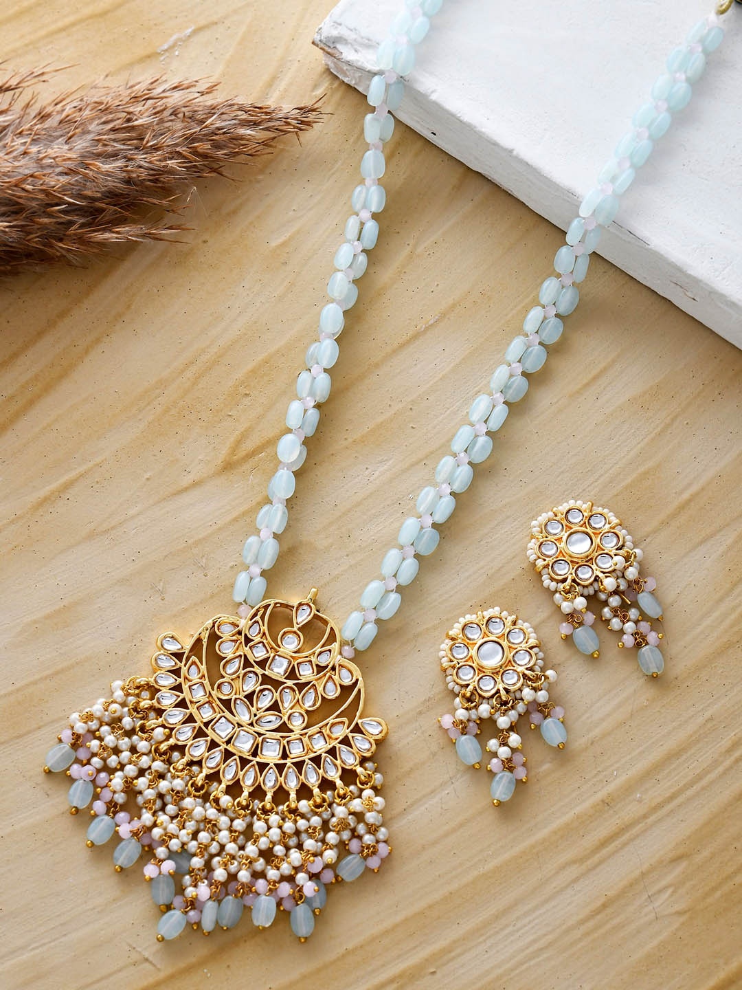 

DASTOOR Gold-Plated Kundan-Studded & Beaded Jewellery Set