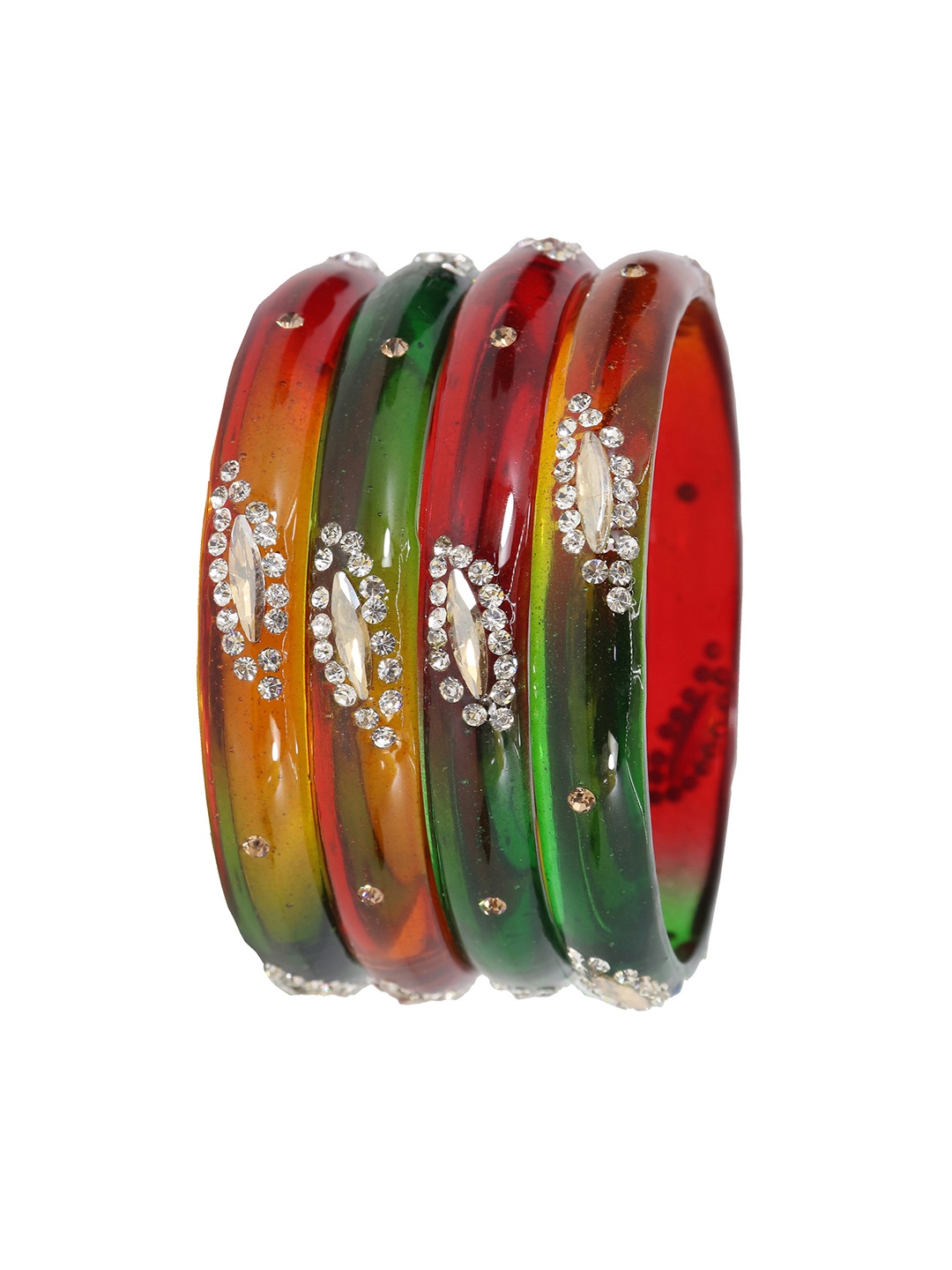 

NMII Set Of 4 Crystal Studded Bangles, Green