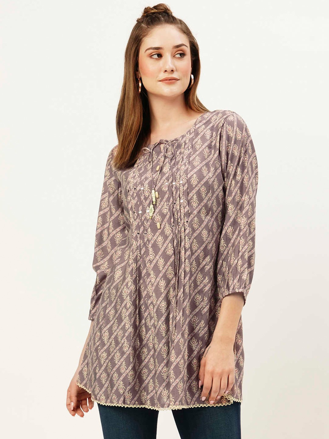 

ZOLA Purple & Pink Printed Ethnic Silk Tunics